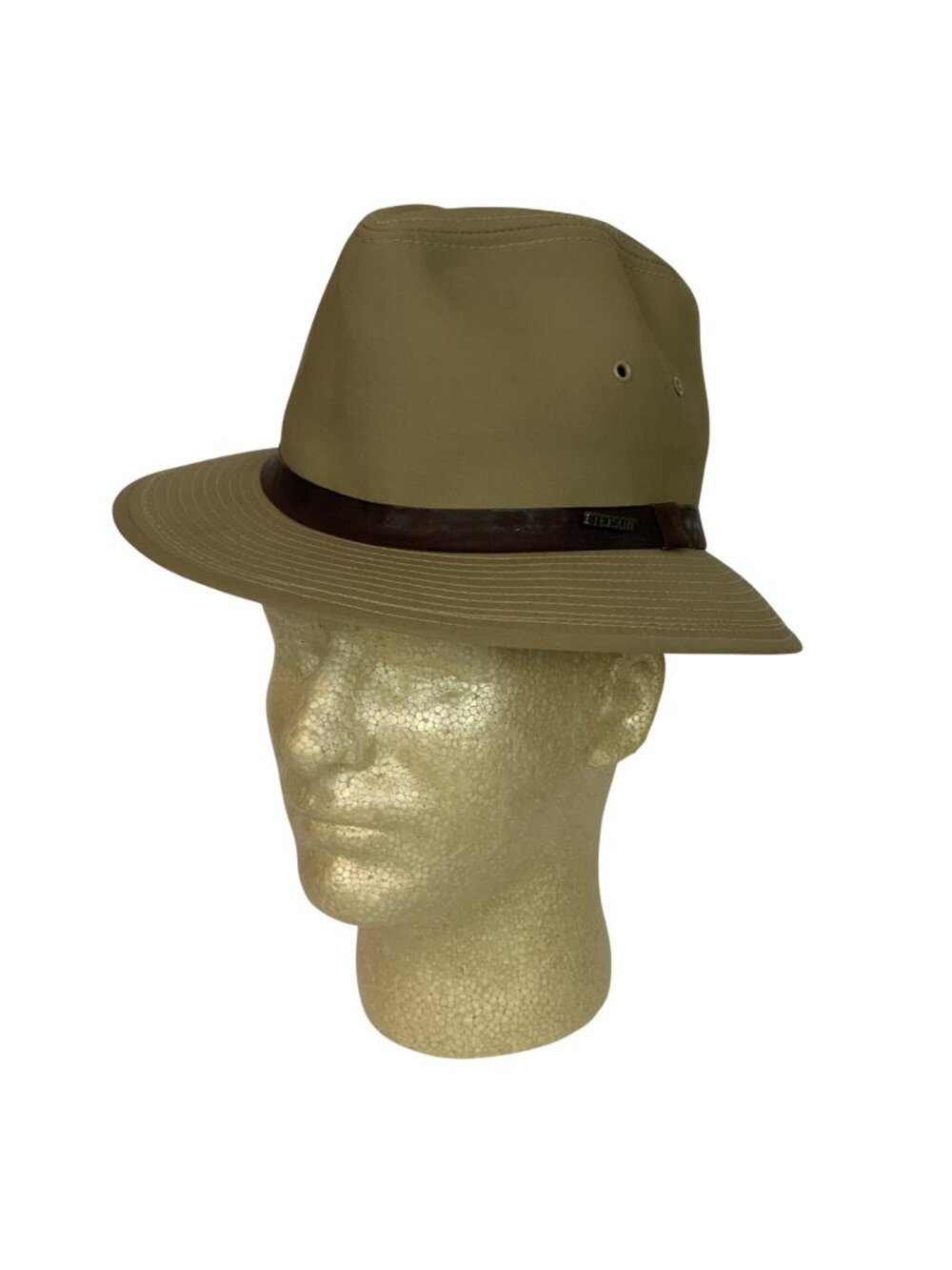 Vintage Stetson Khaki Fedora Hat Brown Band Small Water Repellant Made in USA